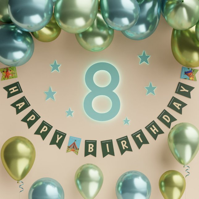 Grönt Camping Födelsedagsfest Grattis på födelseda Vimplar (Green Camping Birthday Party Happy Birthday Bunting Flags)