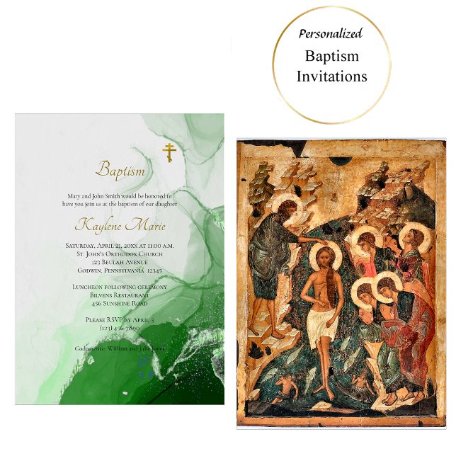 Grönt Canyon Struktur ortodox Christian Baptism Inbjudningar (Skapare uppladdad)