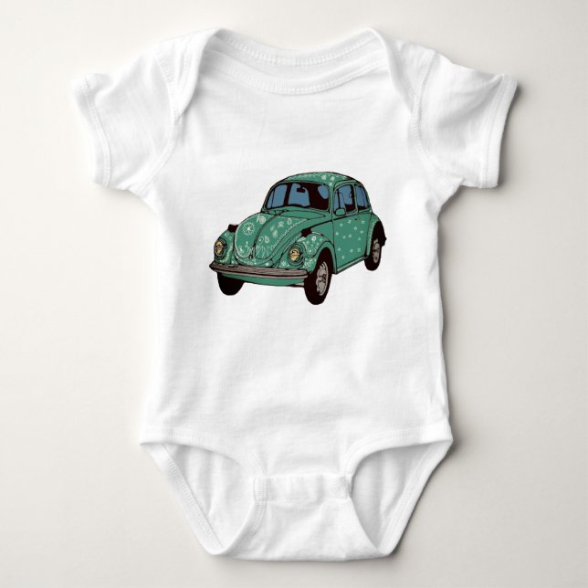 Grönt Car, Retro Auto, Cute Art Baby Jersey Tee (Framsida)