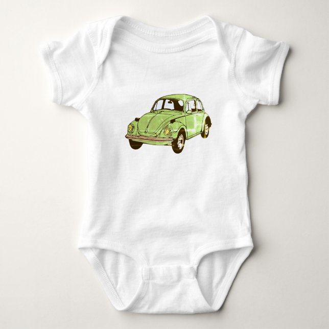 Grönt Car Teckning Jersey Bodydräkt T Shirt (Framsida)