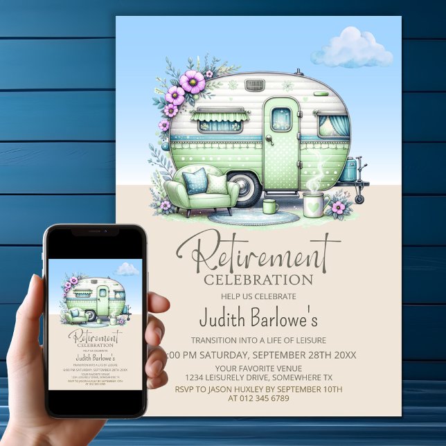 Grönt Caravan Pension Party Inbjudningar (Skapare uppladdad)