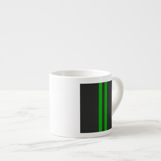 Grönt Carbon Fiber Stil Tävla Rand Espressomugg (Framsida höger)