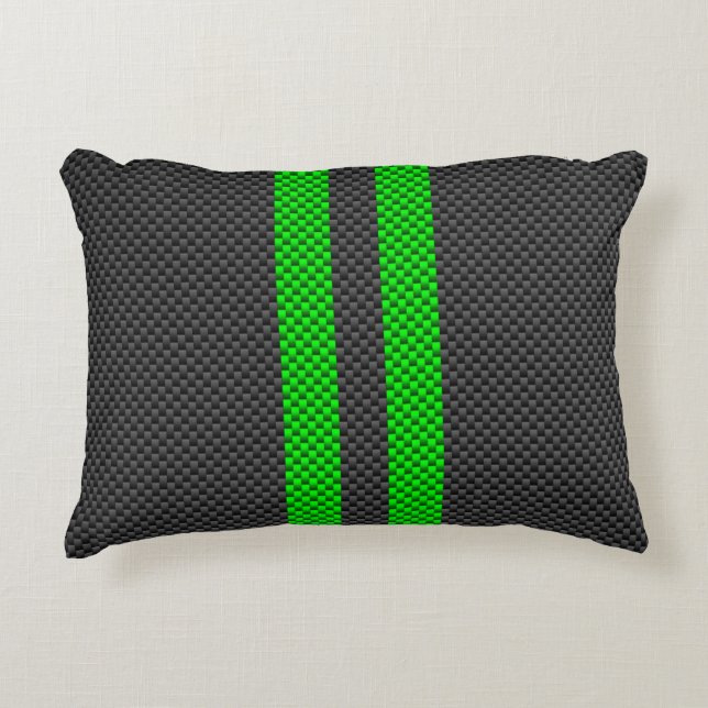 Grönt Carbon Fiber Stil Tävla Rand Prydnadskudde (Framsidan)