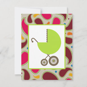 Grönt Carriage & Paisley Baby Shower Inbjudan