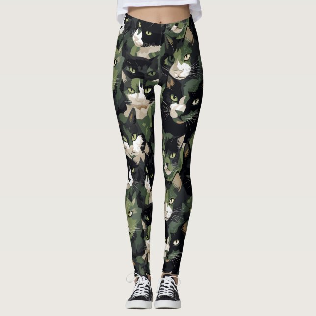Grönt Cat Camouflage Leggings (Framsida)