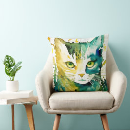 Grönt Cat Dekorativ kudde