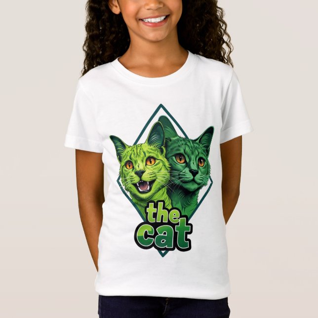Grönt Cat Duo T-Shirt (Framsida)