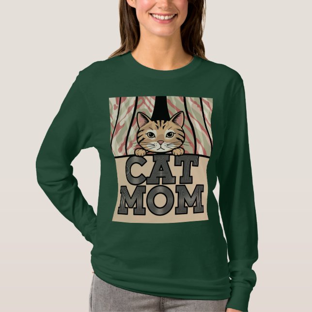 Grönt Cat Mamma T-Shirt (Framsida)
