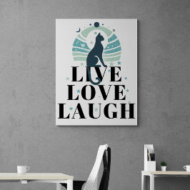Grönt Cat Måne och Stars Live Kärlek Laugh Positiv Canvastryck