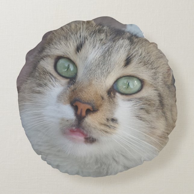 Grönt Cat Öga Round Pillow Rund Kudde (Baksidan)