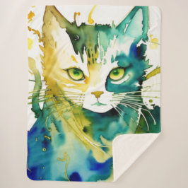 Grönt Cat Sherpa Blanket