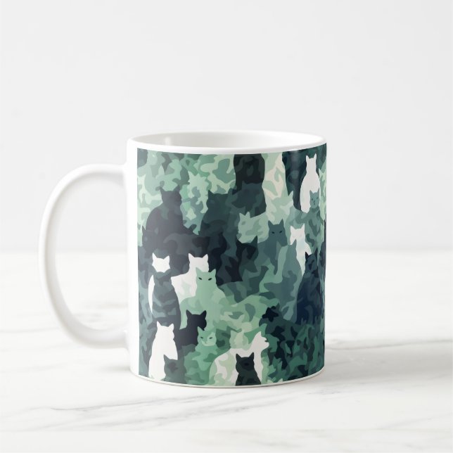 Grönt Cats Camouflage Mönster Kaffemugg (Vänster)