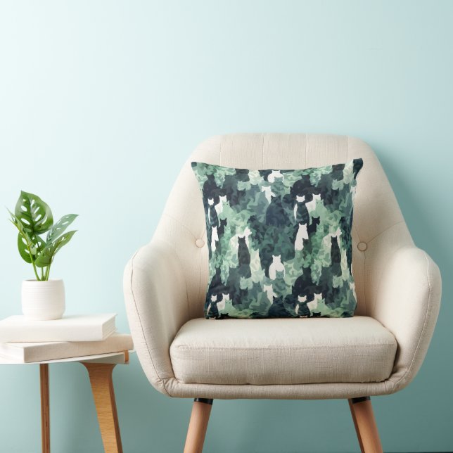 Grönt Cats Camouflage Mönster Kudde (Stol)