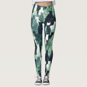 Grönt Cats Camouflage Mönster Leggings
