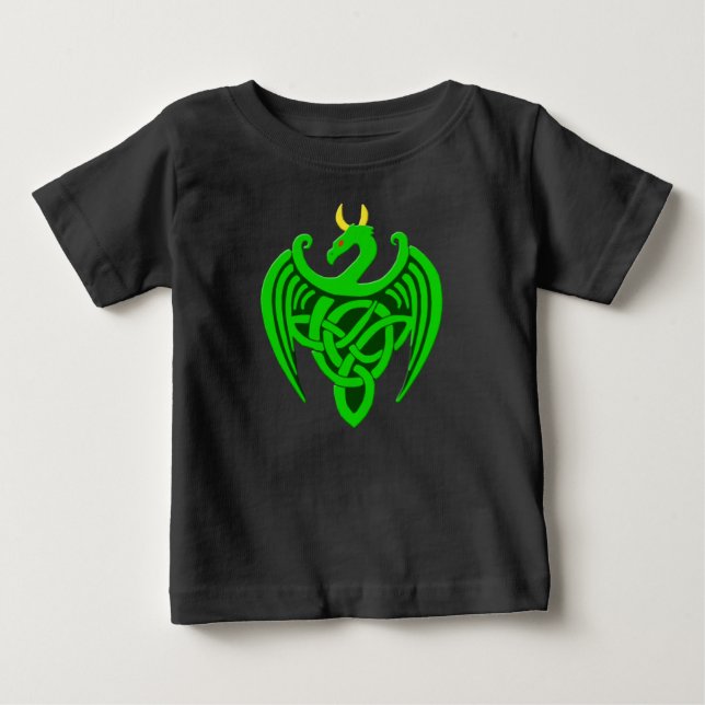 Grönt Celtic Dragon Baby T Shirt (Framsida)