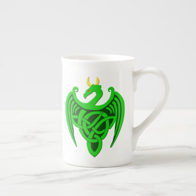 Grönt Celtic Dragon Bone China Mugg Benporslin Mugg (Höger)