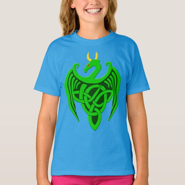 Grönt Celtic Dragon Child T Shirt (Framsida)