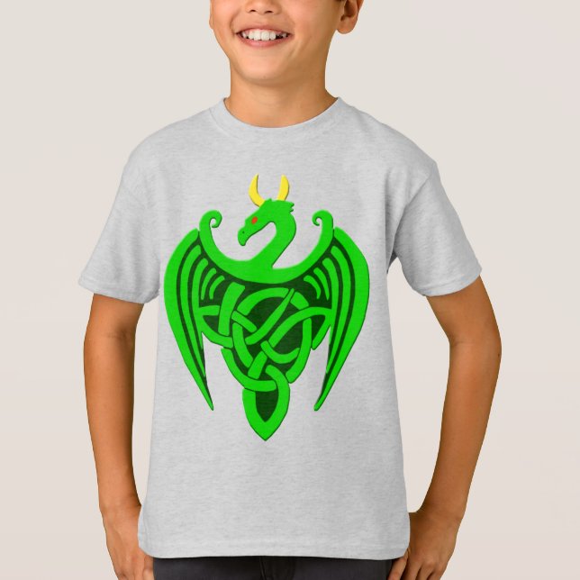 Grönt Celtic Dragon Child T Shirt (Framsida)