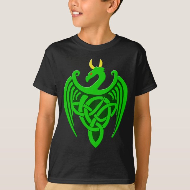 Grönt Celtic Dragon Child T Shirt (Framsida)