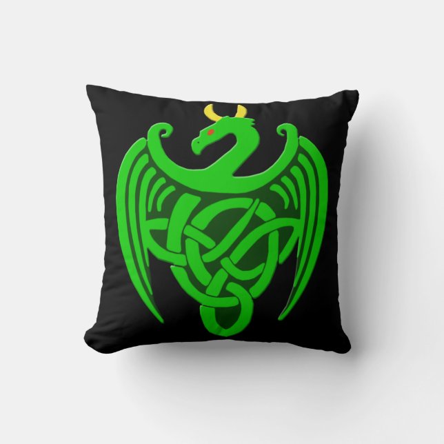 Grönt Celtic Dragon Dekorativ kudde (Framsida)
