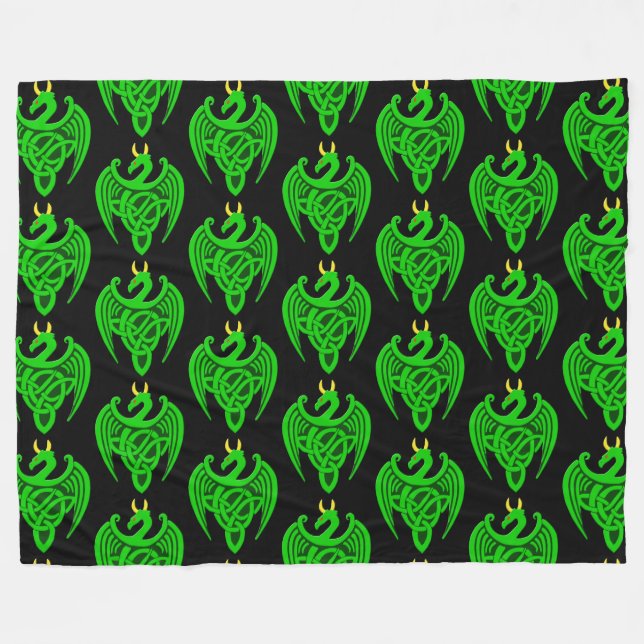 Grönt Celtic Dragon Fleece Blanket (Framsidan (Horisontell))