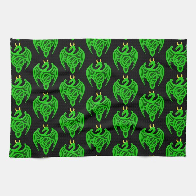 Grönt Celtic Dragon Kitchen Towel Kökshandduk (Horisontell)