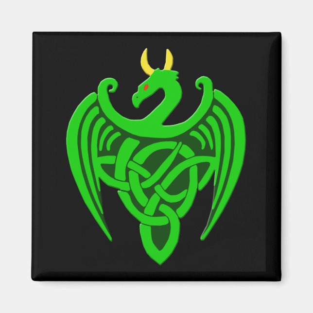 Grönt Celtic Dragon Magnet (Framsidan)
