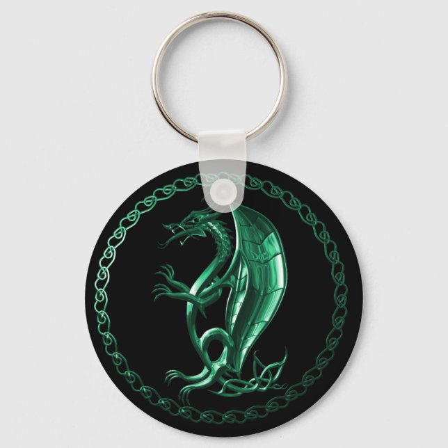 Grönt Celtic Dragon Nyckelring (Framsida)