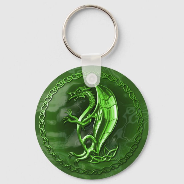 Grönt Celtic Dragon Nyckelring (Framsida)