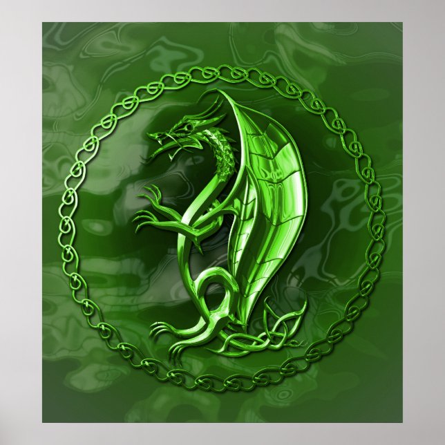 Grönt Celtic Dragon Poster (Framsidan)