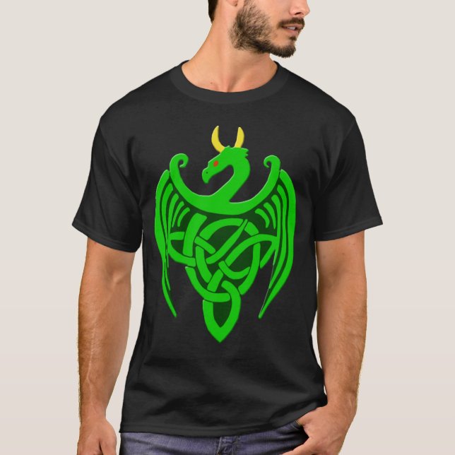 Grönt Celtic Dragon T Shirt (Framsida)