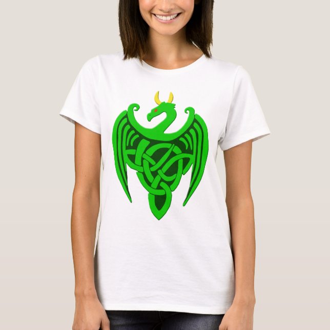 Grönt Celtic Dragon T Shirt (Framsida)