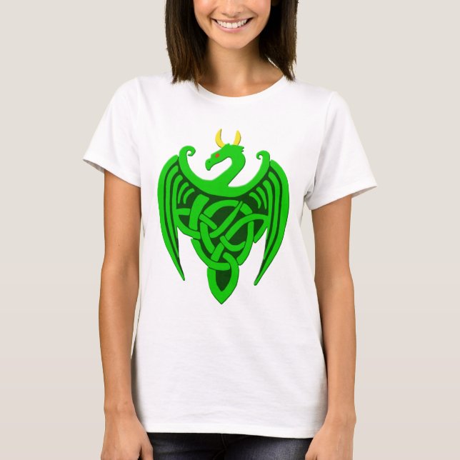 Grönt Celtic Dragon T Shirt (Framsida)