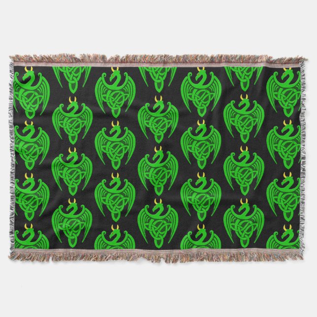 Grönt Celtic Dragon Throw Blanket Mysfilt (Framsidan)