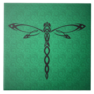 Grönt Celtic Dragonfly Ceramic Tile Kakelplatta