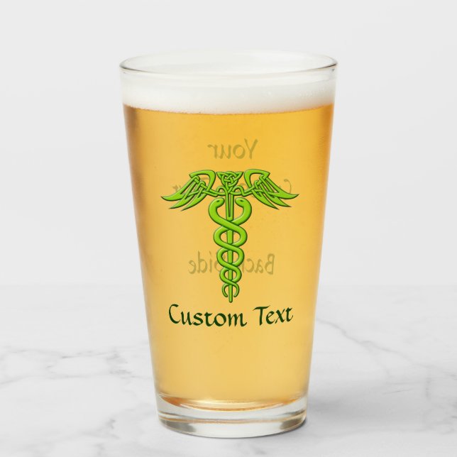 Grönt Celtic Knot Caduceus Glaskopp (Framsida fylld)