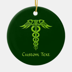 Grönt Celtic Knot Caduceus Julgransprydnad Keramik