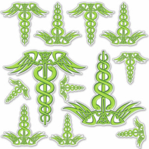 Grönt Celtic Knot Caduceus Klistermärken