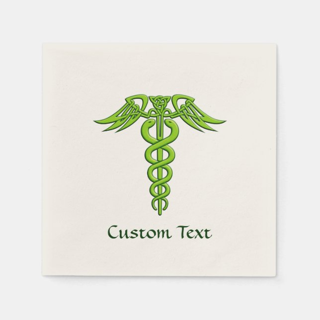 Grönt Celtic Knot Caduceus Pappersservett (Framsidan)