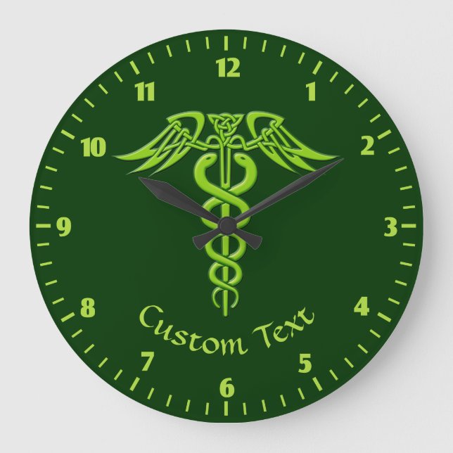 Grönt Celtic Knot Caduceus Stor Klocka (Framsida)