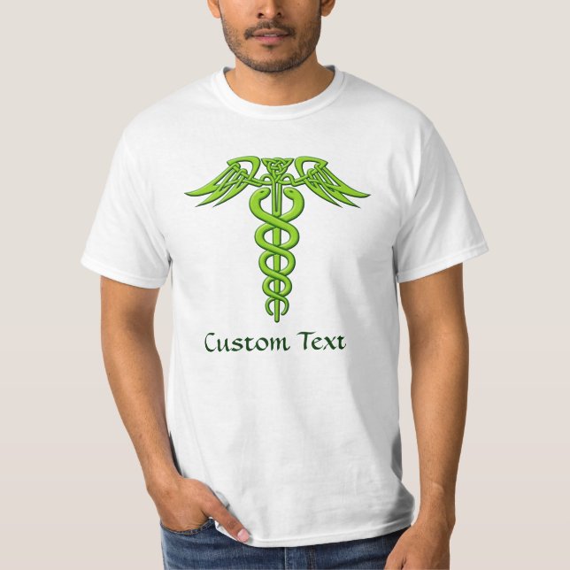 Grönt Celtic Knot Caduceus T Shirt (Framsida)