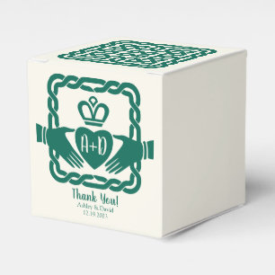 Grönt Celtic Knot Claddagh Irish Bröllop Tack Presentaskar