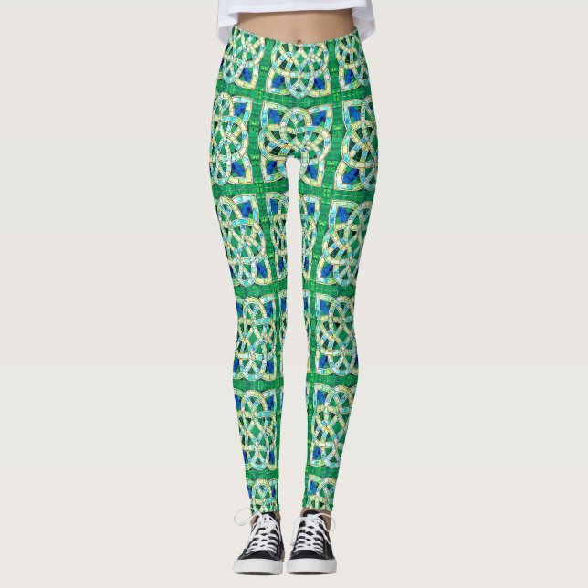 Grönt Celtic Knot Stone Mosaic Leggings (Framsida)