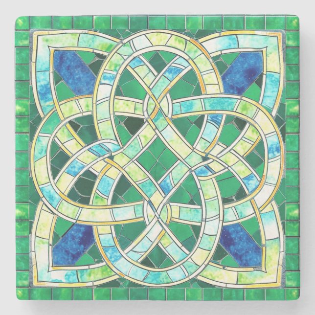 Grönt Celtic Knot Stone Mosaic Stenunderlägg (Framsidan)