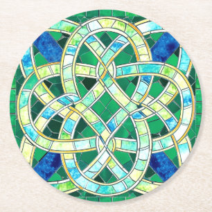 Grönt Celtic Knot Stone Mosaic Underlägg Papper Rund