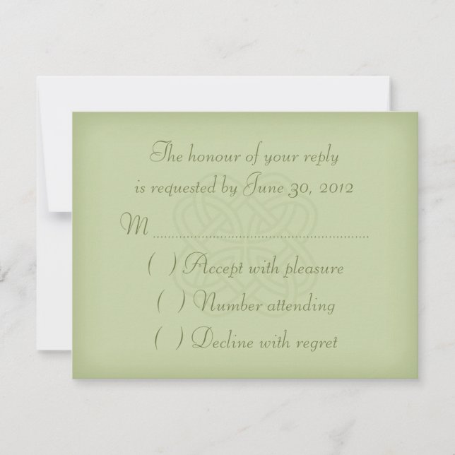 Grönt Celtic Knot Wedding OSA kort (Framsida)