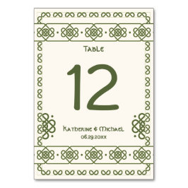 Grönt Celtic Knots Bröllop Bordsnummers Bordsnummer