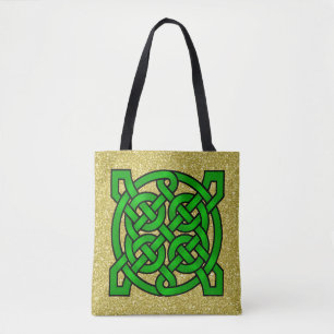 Grönt Celtic Knots Guld Faux Glitter Tygkasse