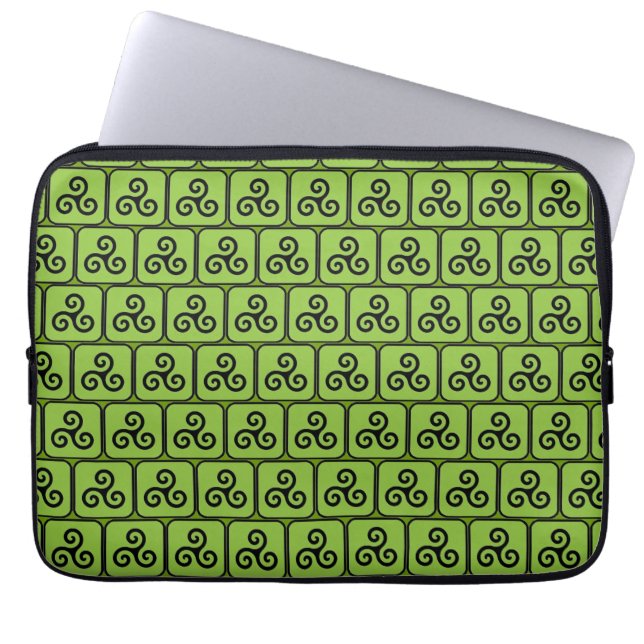 Grönt Celtic Triskele Tiled Laptop Fodral (Framsidan)