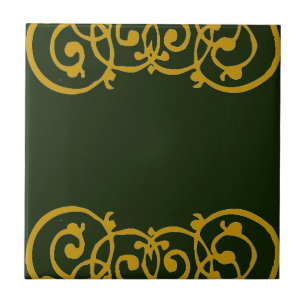 Grönt Ceramic Tile med Guld Lacy Gräns Kakelplatta